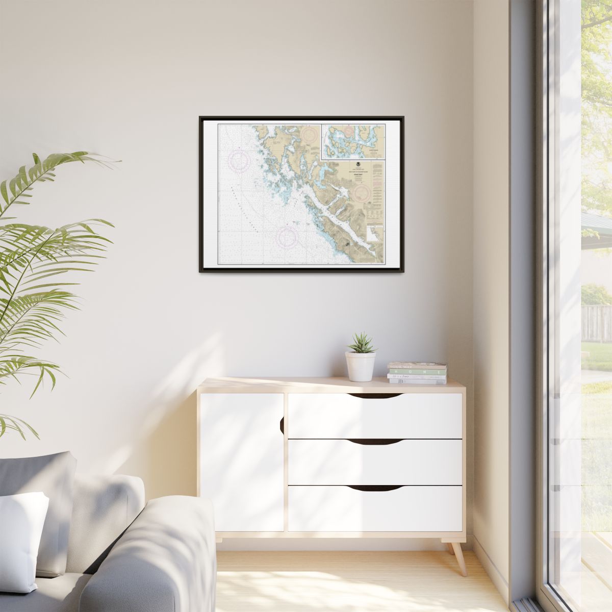 Chart 17322 Khaz Bay, Chichagof Island Elbow Passage - NOAA Nautical Chart Floating Frame Canvas | 32" x 24" | 40" x 30" - Espresso context-1