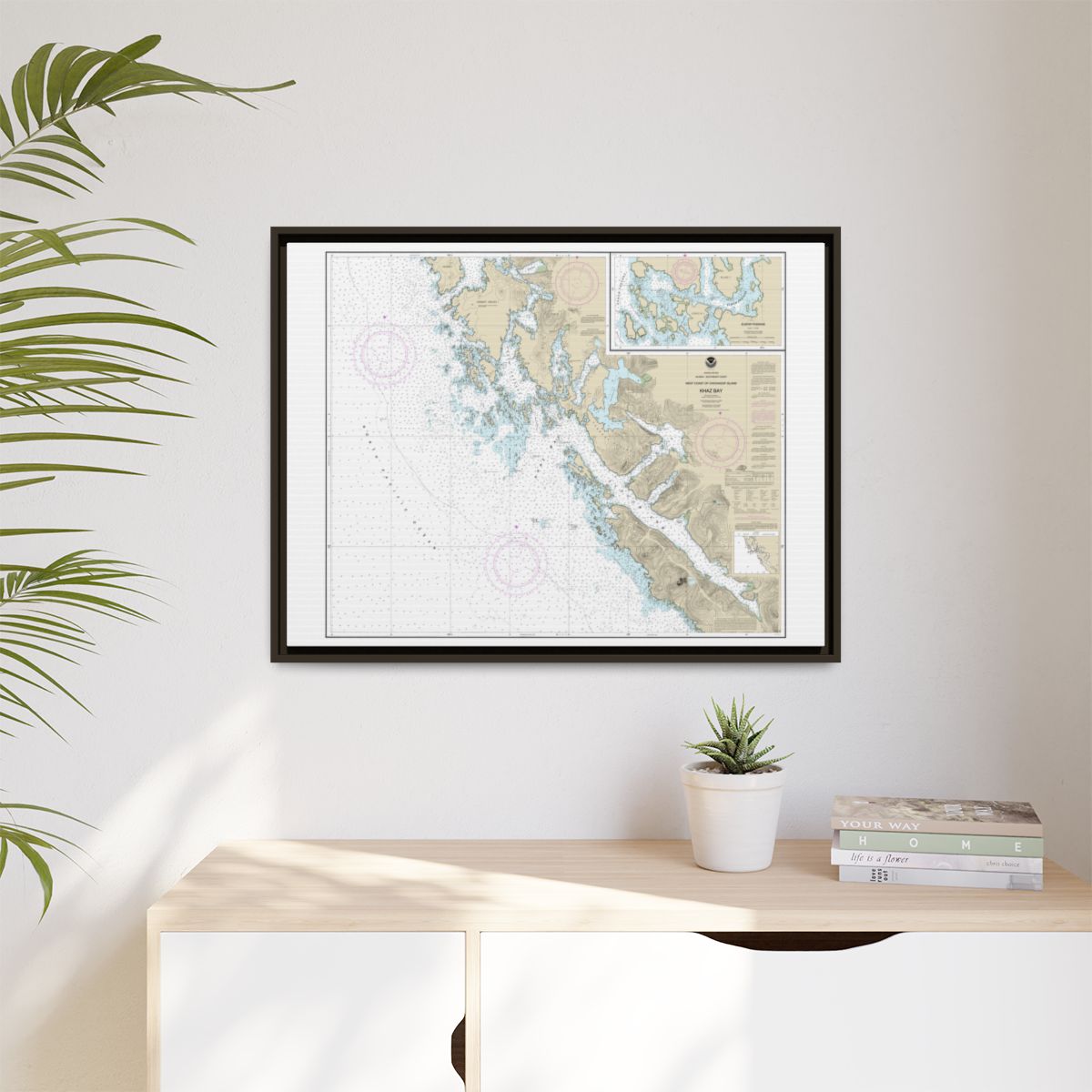 Chart 17322 Khaz Bay, Chichagof Island Elbow Passage - NOAA Nautical Chart Floating Frame Canvas | 32" x 24" | 40" x 30" - Espresso context-1