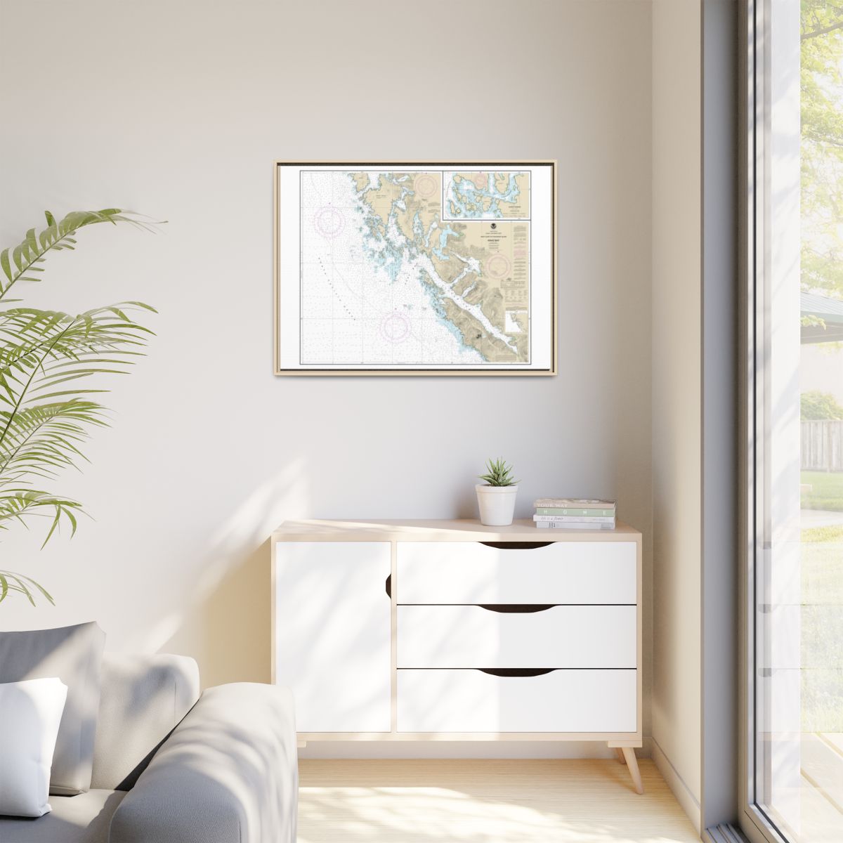 Chart 17322 Khaz Bay, Chichagof Island Elbow Passage - NOAA Nautical Chart Floating Frame Canvas | 32" x 24" | 40" x 30" - Natural context-1