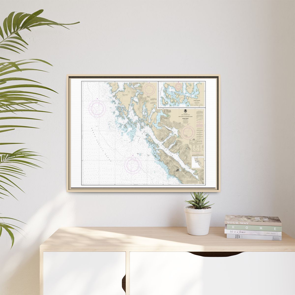 Chart 17322 Khaz Bay, Chichagof Island Elbow Passage - NOAA Nautical Chart Floating Frame Canvas | 32" x 24" | 40" x 30" - Natural context-1