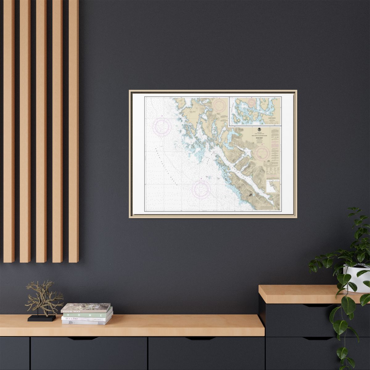 Chart 17322 Khaz Bay, Chichagof Island Elbow Passage - NOAA Nautical Chart Floating Frame Canvas | 32" x 24" | 40" x 30" - Natural context-2