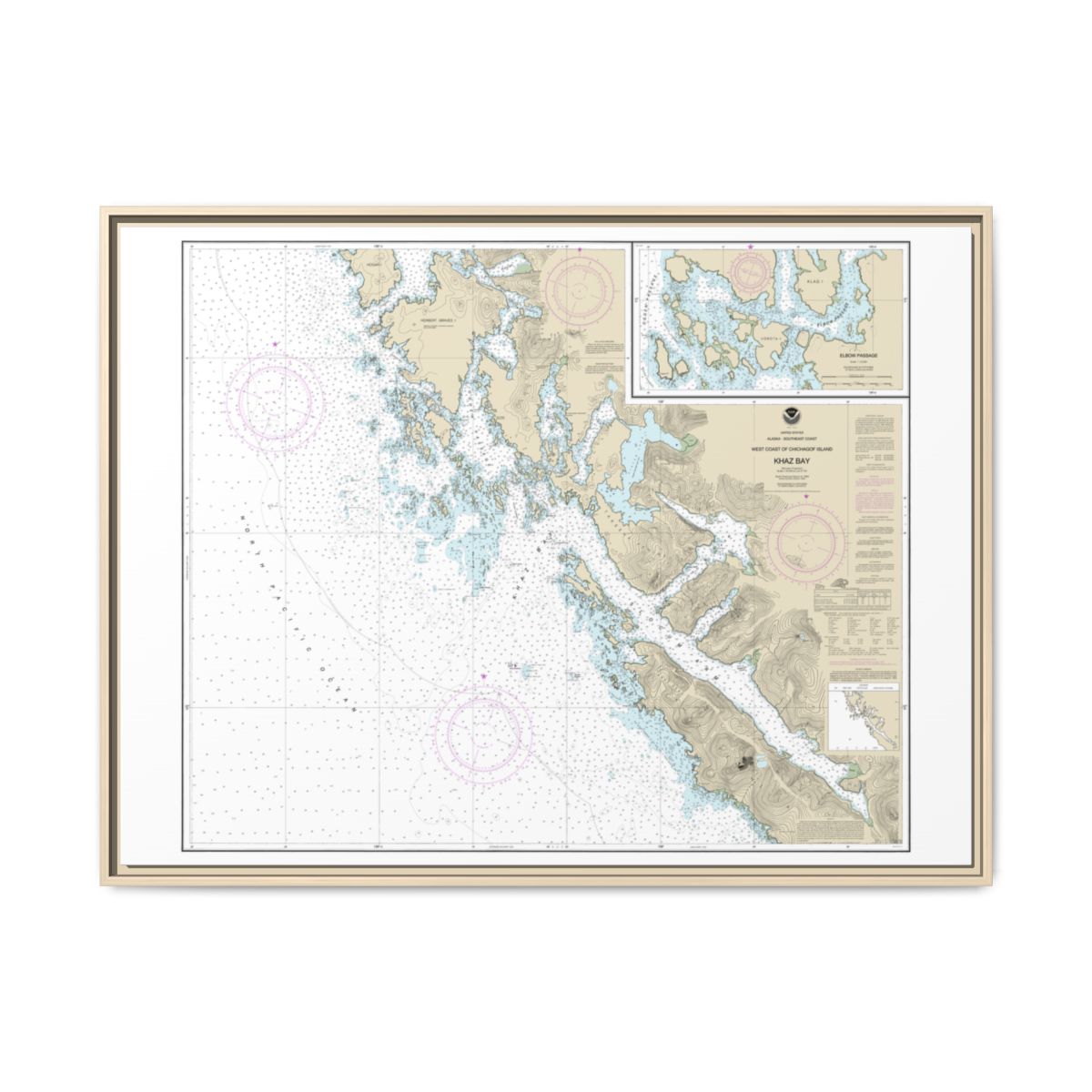Chart 17322 Khaz Bay, Chichagof Island Elbow Passage - NOAA Nautical Chart Floating Frame Canvas | 32" x 24" | 40" x 30" - Natural front