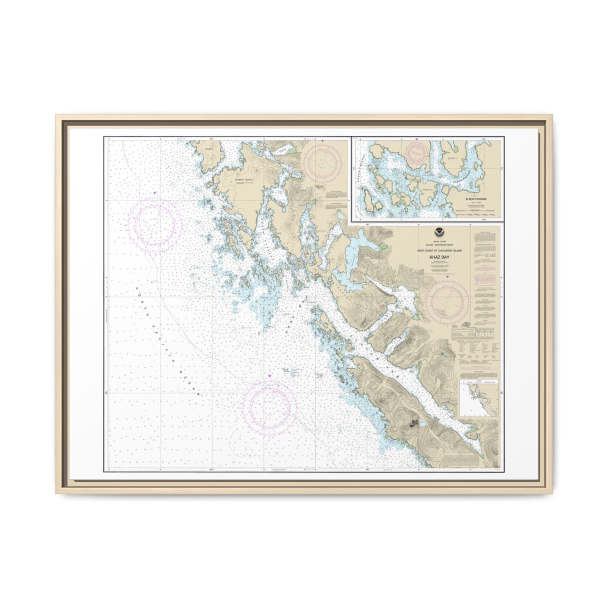 Chart 17322 Khaz Bay, Chichagof Island Elbow Passage - NOAA Nautical Chart Floating Frame Canvas | 32" x 24" | 40" x 30" - Natural front