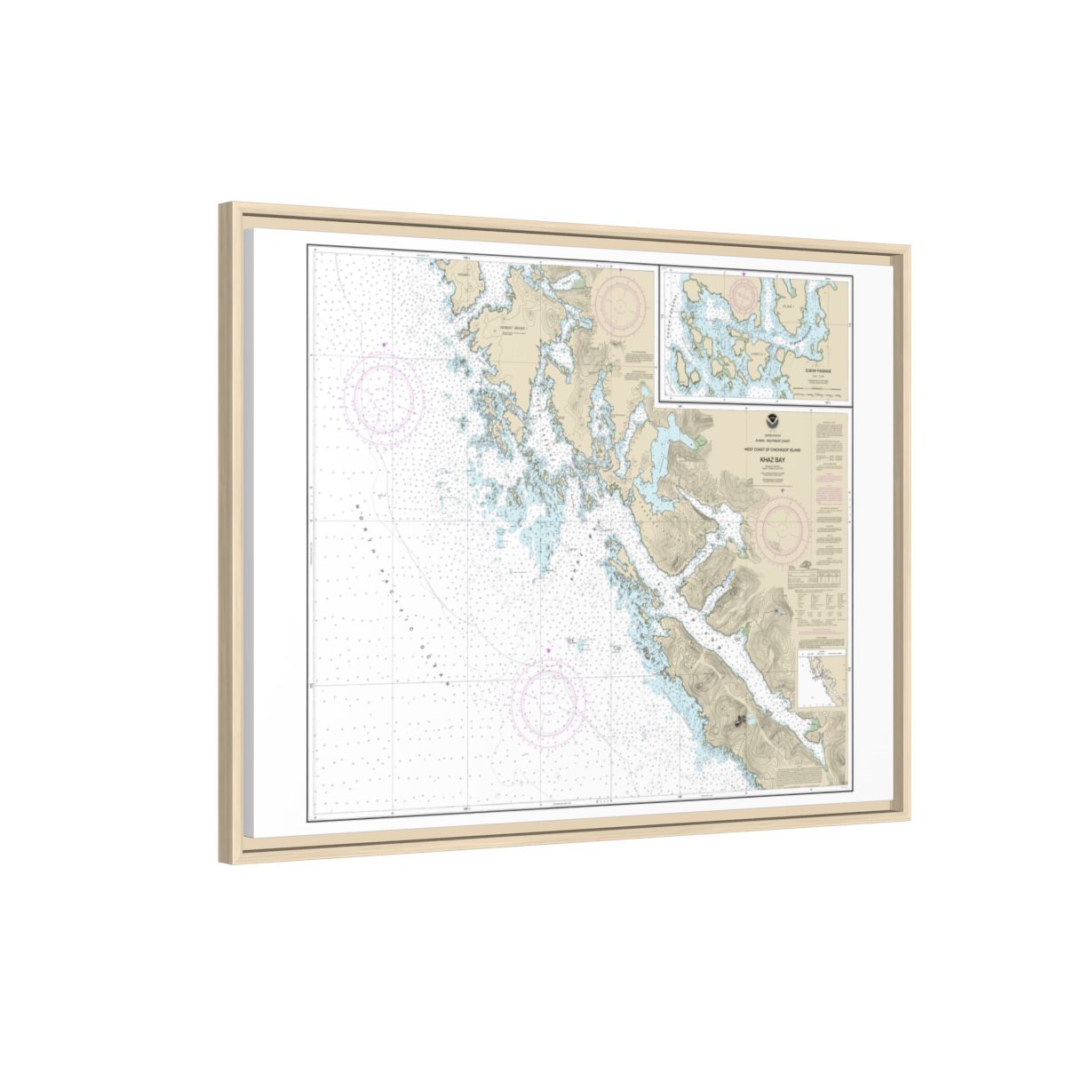 Chart 17322 Khaz Bay, Chichagof Island Elbow Passage - NOAA Nautical Chart Floating Frame Canvas | 32" x 24" | 40" x 30" - Natural side