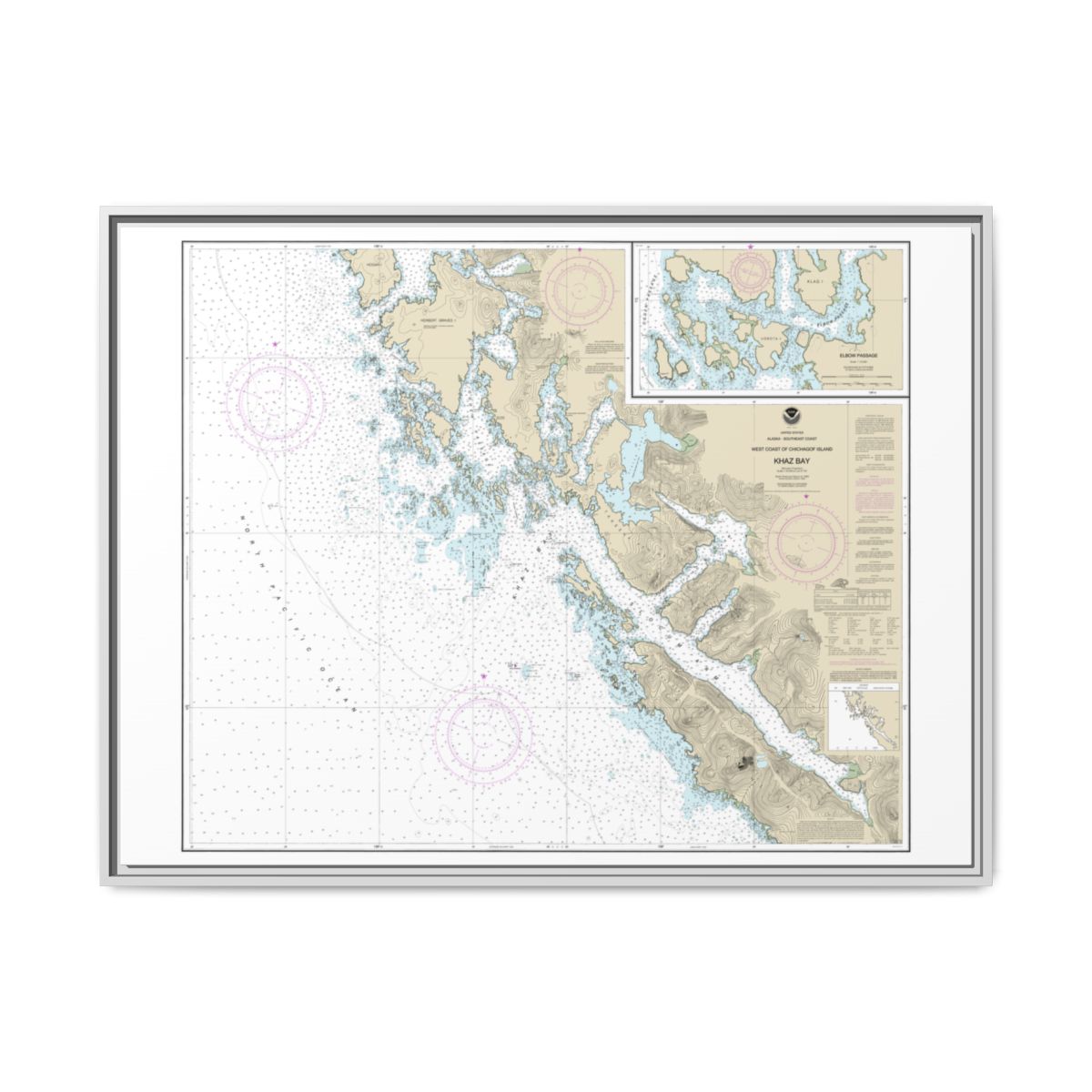 Chart 17322 Khaz Bay, Chichagof Island Elbow Passage - NOAA Nautical Chart Floating Frame Canvas | 32" x 24" | 40" x 30" - White front