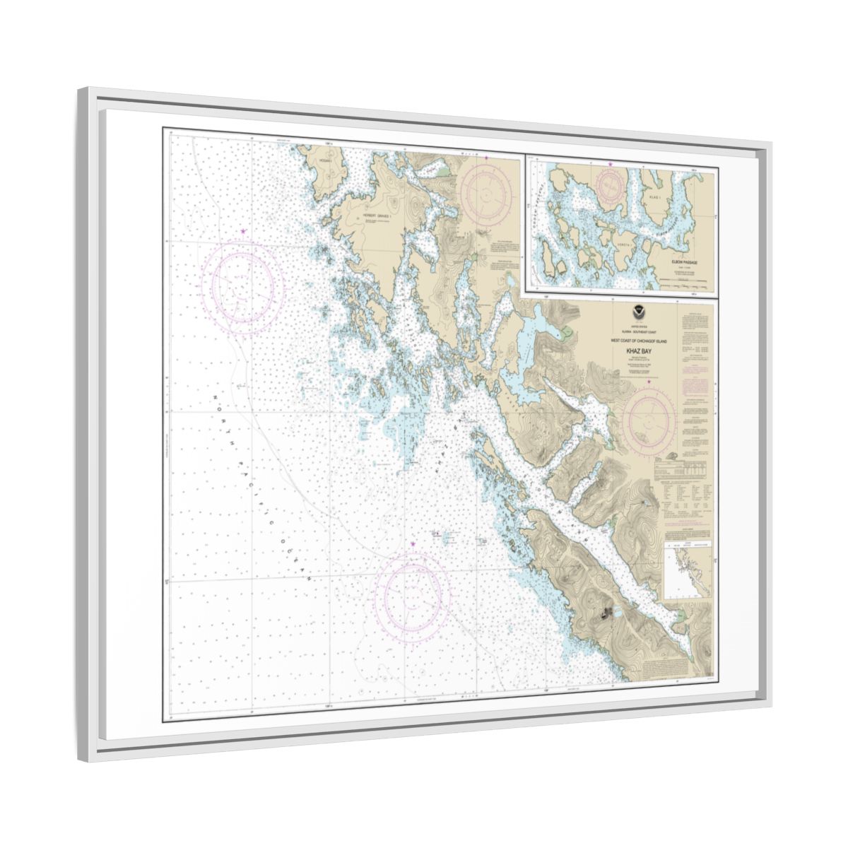 Chart 17322 Khaz Bay, Chichagof Island Elbow Passage - NOAA Nautical Chart Floating Frame Canvas | 32" x 24" | 40" x 30" - White side