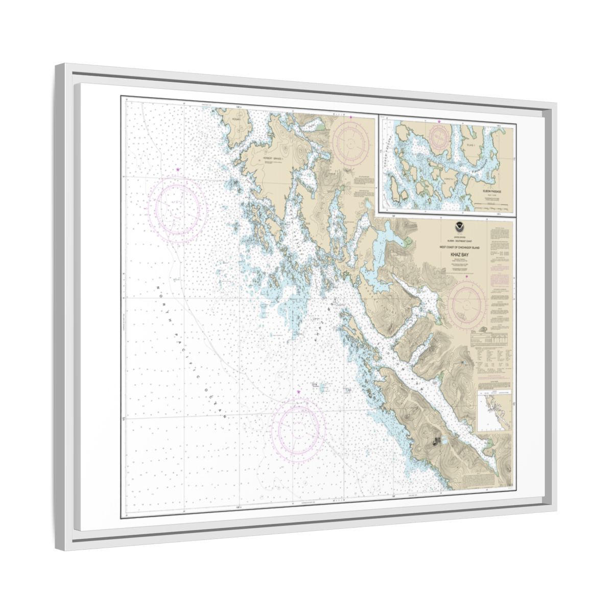 Chart 17322 Khaz Bay, Chichagof Island Elbow Passage - NOAA Nautical Chart Floating Frame Canvas | 32" x 24" | 40" x 30" - White side