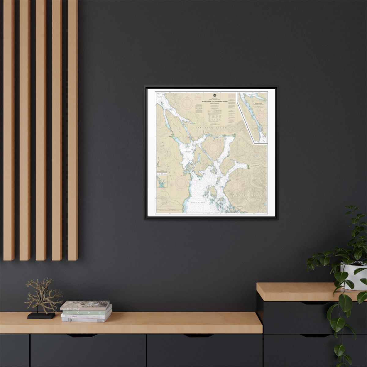 Chart 17324 Sitka Sound to Salisbury Sound, Inside Passage;Neva Str.-Neva Pt. to Zeal Pt. - NOAA Nautical Chart Floating Frame Canvas | 32" x 32" - Black context-2