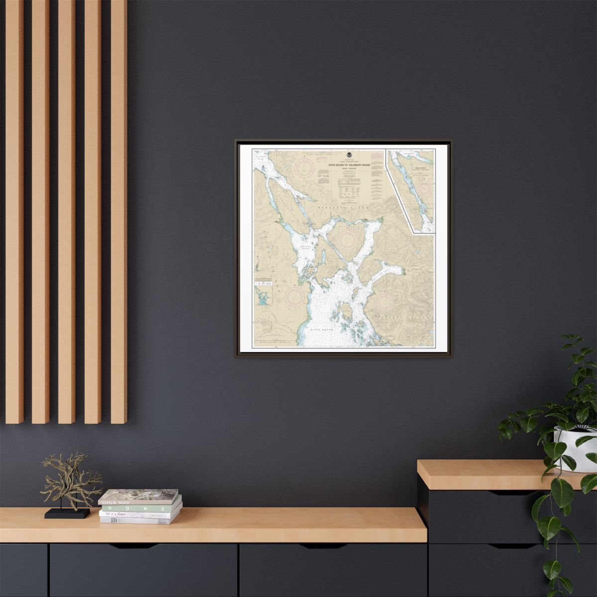 Chart 17324 Sitka Sound to Salisbury Sound, Inside Passage;Neva Str.-Neva Pt. to Zeal Pt. - NOAA Nautical Chart Floating Frame Canvas | 32" x 32" - Espresso context-2