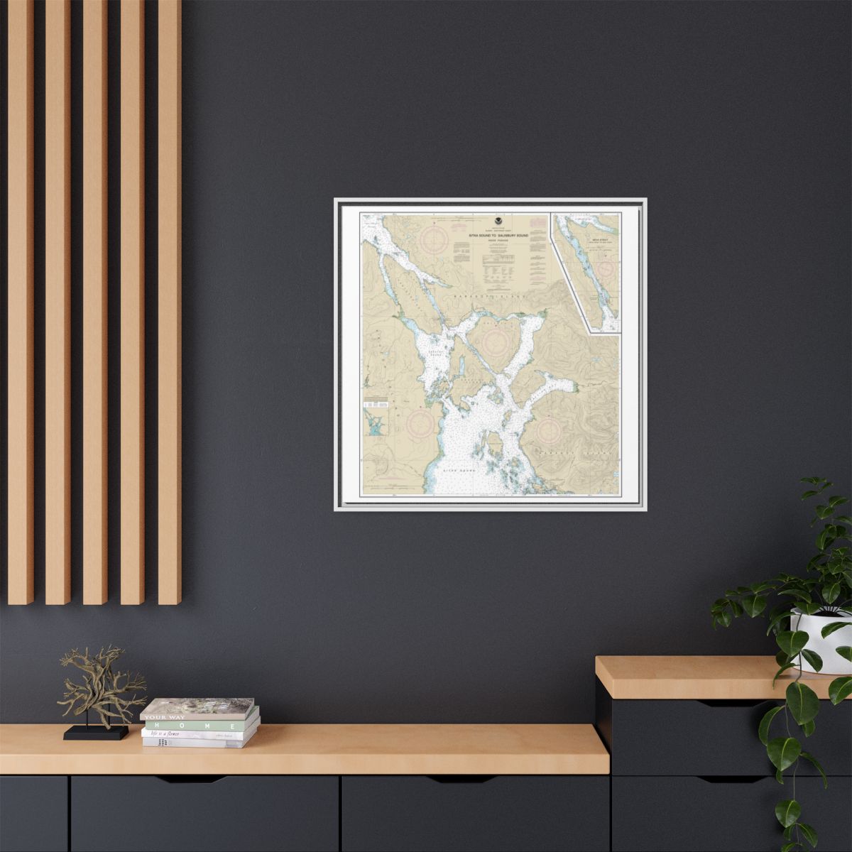 Chart 17324 Sitka Sound to Salisbury Sound, Inside Passage;Neva Str.-Neva Pt. to Zeal Pt. - NOAA Nautical Chart Floating Frame Canvas | 32" x 32" - White context-2