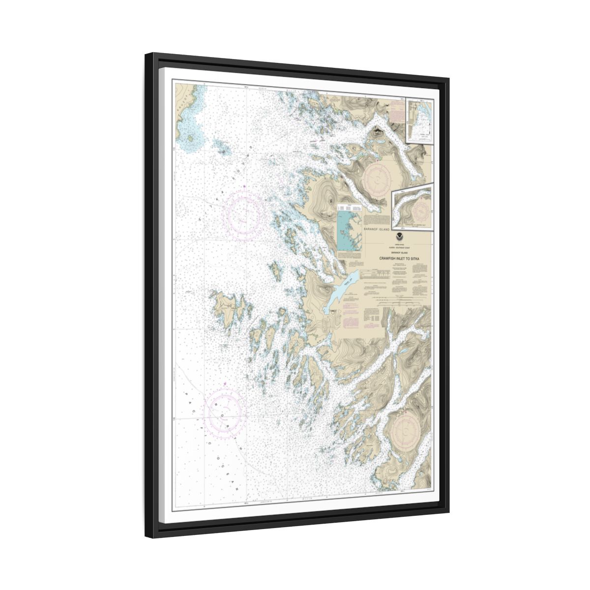Chart 17326 Crawfish Inlet to Sitka, Baranof I.;Sawmill Cove - NOAA Nautical Chart Floating Frame Canvas | 24" x 32" | 30" x 40" - Black side