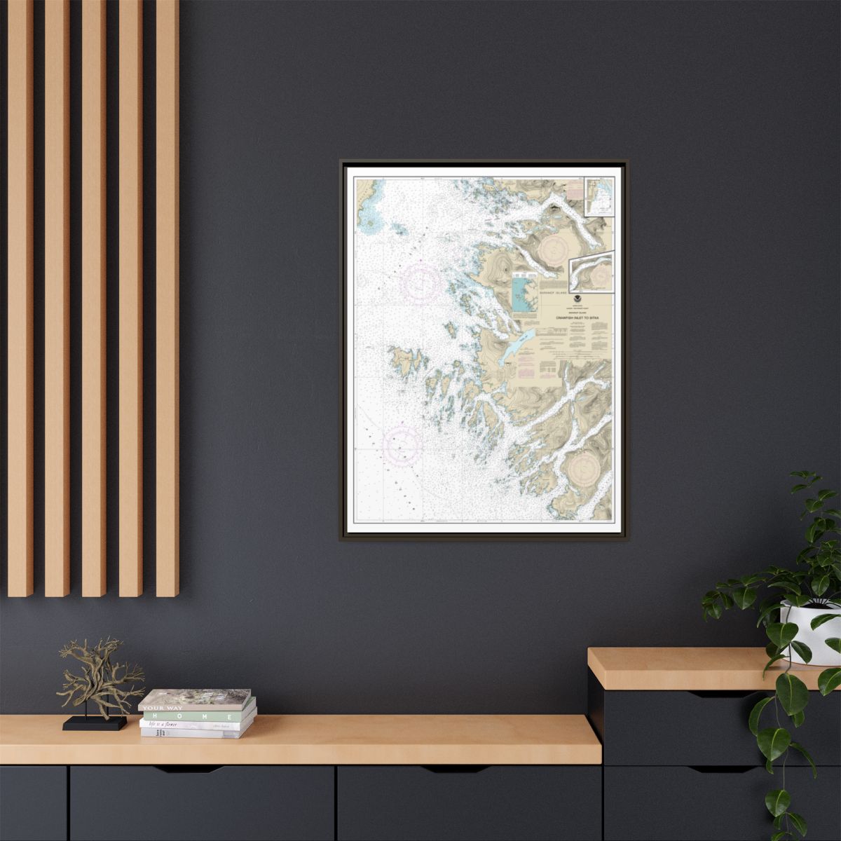 Chart 17326 Crawfish Inlet to Sitka, Baranof I.;Sawmill Cove - NOAA Nautical Chart Floating Frame Canvas | 24" x 32" | 30" x 40" - Espresso context-2