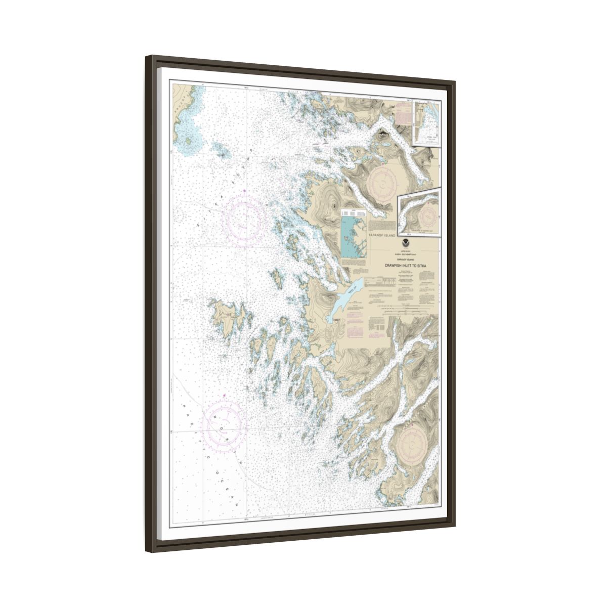 Chart 17326 Crawfish Inlet to Sitka, Baranof I.;Sawmill Cove - NOAA Nautical Chart Floating Frame Canvas | 24" x 32" | 30" x 40" - Espresso side