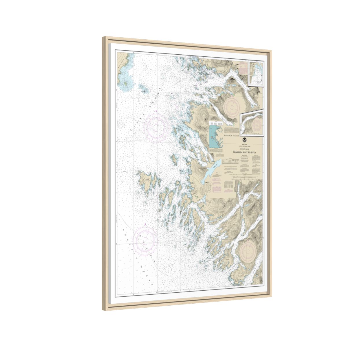 Chart 17326 Crawfish Inlet to Sitka, Baranof I.;Sawmill Cove - NOAA Nautical Chart Floating Frame Canvas | 24" x 32" | 30" x 40" - Natural side