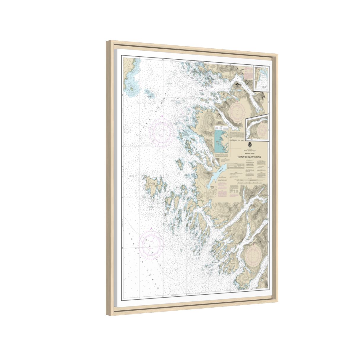 Chart 17326 Crawfish Inlet to Sitka, Baranof I.;Sawmill Cove - NOAA Nautical Chart Floating Frame Canvas | 24" x 32" | 30" x 40" - Natural side