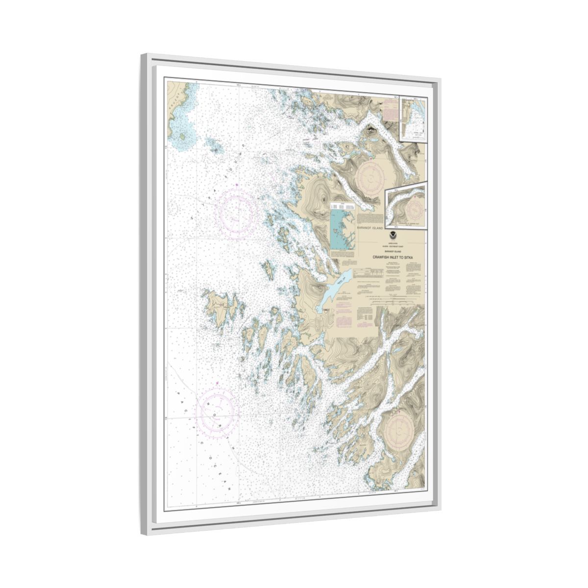 Chart 17326 Crawfish Inlet to Sitka, Baranof I.;Sawmill Cove - NOAA Nautical Chart Floating Frame Canvas | 24" x 32" | 30" x 40" - White side