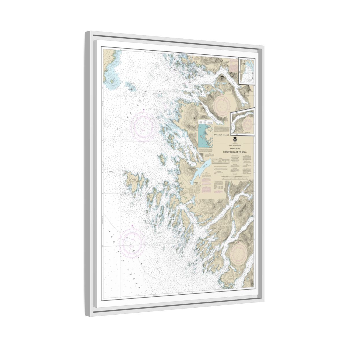 Chart 17326 Crawfish Inlet to Sitka, Baranof I.;Sawmill Cove - NOAA Nautical Chart Floating Frame Canvas | 24" x 32" | 30" x 40" - White side