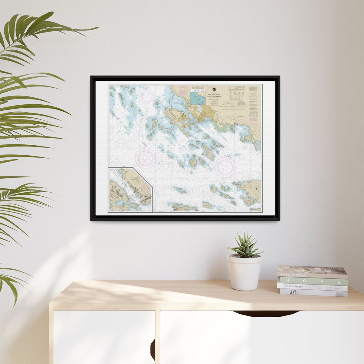 Chart 17327 Sitka Harbor and approaches;Sitka Harbor - NOAA Nautical Chart Floating Frame Canvas | 32" x 24" | 40" x 30" - Black context-1