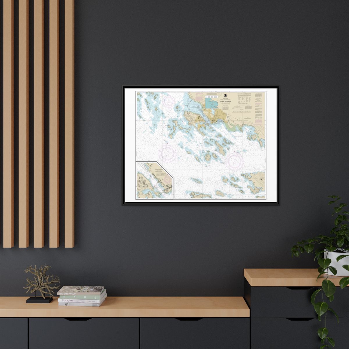 Chart 17327 Sitka Harbor and approaches;Sitka Harbor - NOAA Nautical Chart Floating Frame Canvas | 32" x 24" | 40" x 30" - Black context-2