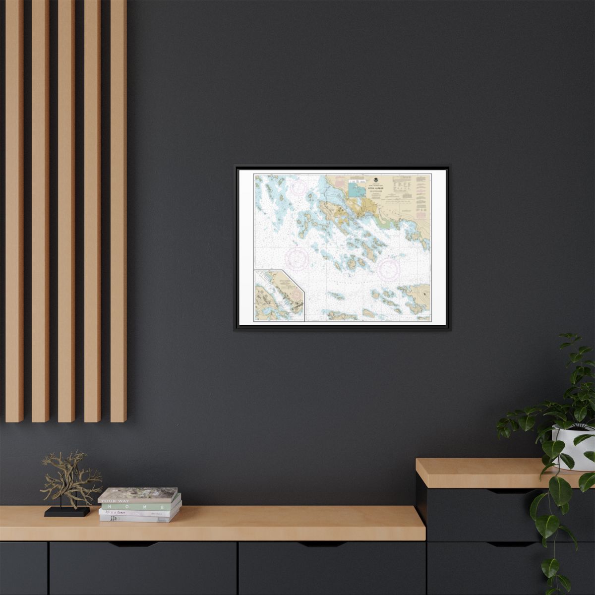 Chart 17327 Sitka Harbor and approaches;Sitka Harbor - NOAA Nautical Chart Floating Frame Canvas | 32" x 24" | 40" x 30" - Black context-2