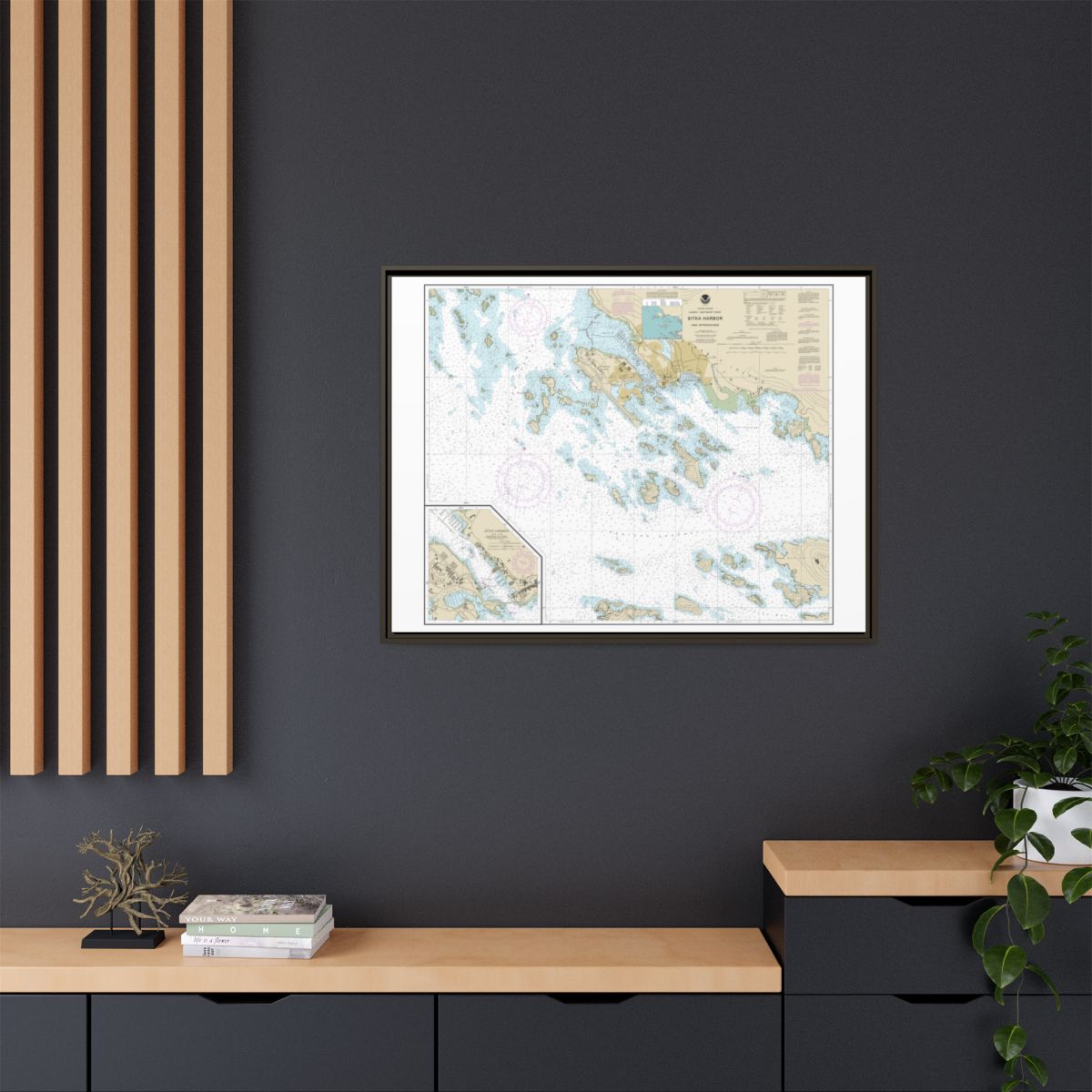 Chart 17327 Sitka Harbor and approaches;Sitka Harbor - NOAA Nautical Chart Floating Frame Canvas | 32" x 24" | 40" x 30" - Espresso context-2