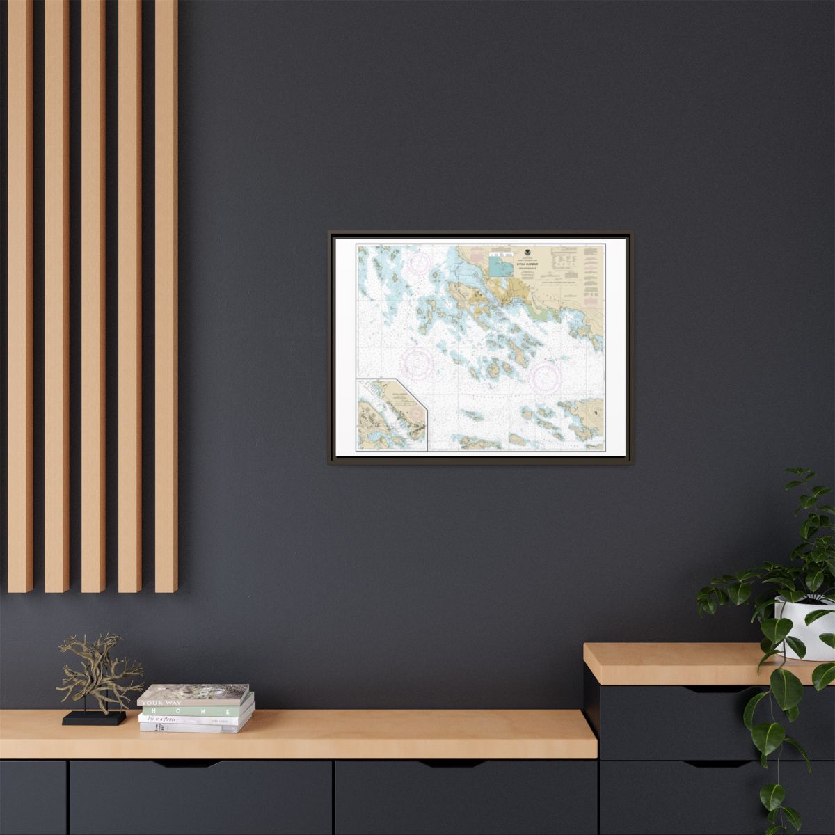 Chart 17327 Sitka Harbor and approaches;Sitka Harbor - NOAA Nautical Chart Floating Frame Canvas | 32" x 24" | 40" x 30" - Espresso context-2