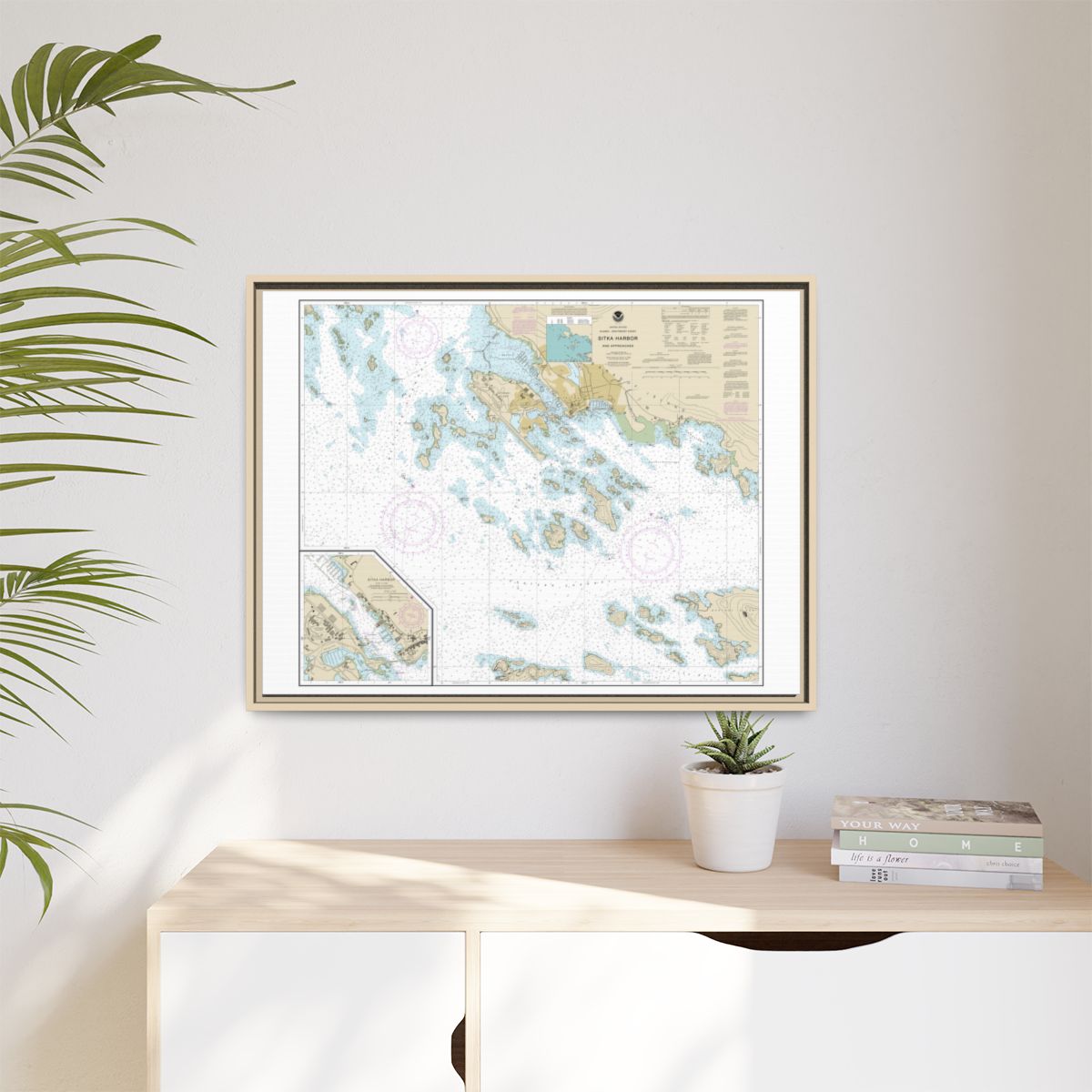 Chart 17327 Sitka Harbor and approaches;Sitka Harbor - NOAA Nautical Chart Floating Frame Canvas | 32" x 24" | 40" x 30" - Natural context-1