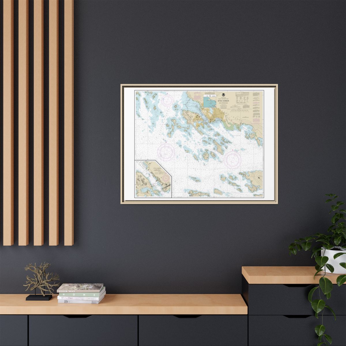 Chart 17327 Sitka Harbor and approaches;Sitka Harbor - NOAA Nautical Chart Floating Frame Canvas | 32" x 24" | 40" x 30" - Natural context-2