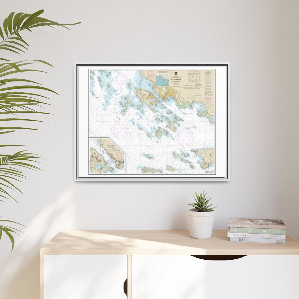 Chart 17327 Sitka Harbor and approaches;Sitka Harbor - NOAA Nautical Chart Floating Frame Canvas | 32" x 24" | 40" x 30" - White context-1