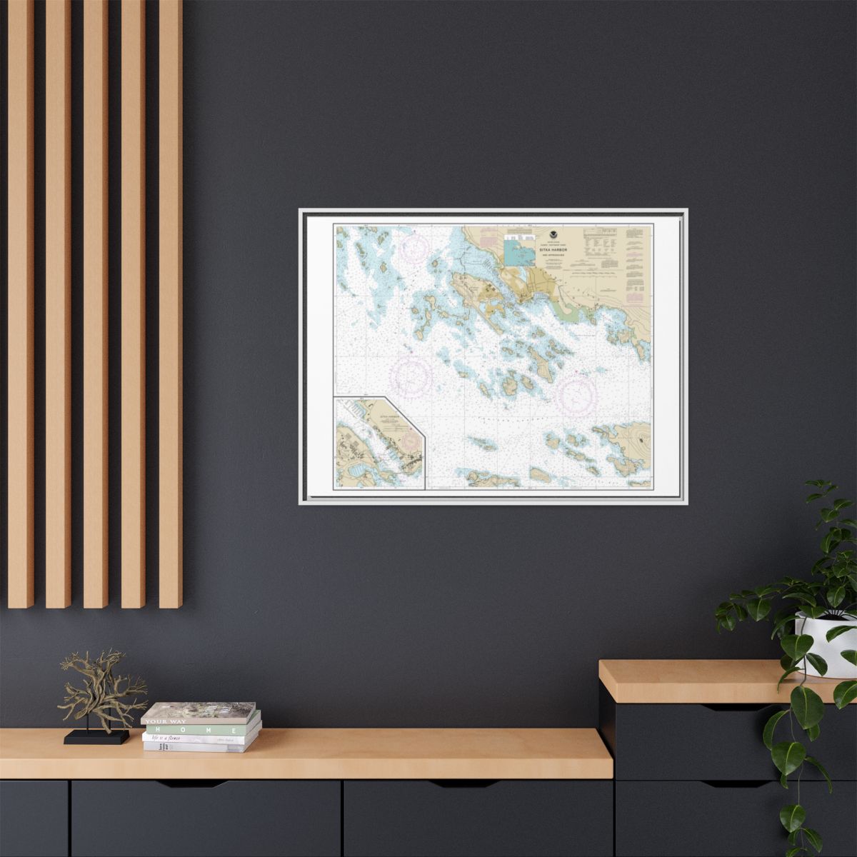 Chart 17327 Sitka Harbor and approaches;Sitka Harbor - NOAA Nautical Chart Floating Frame Canvas | 32" x 24" | 40" x 30" - White context-2