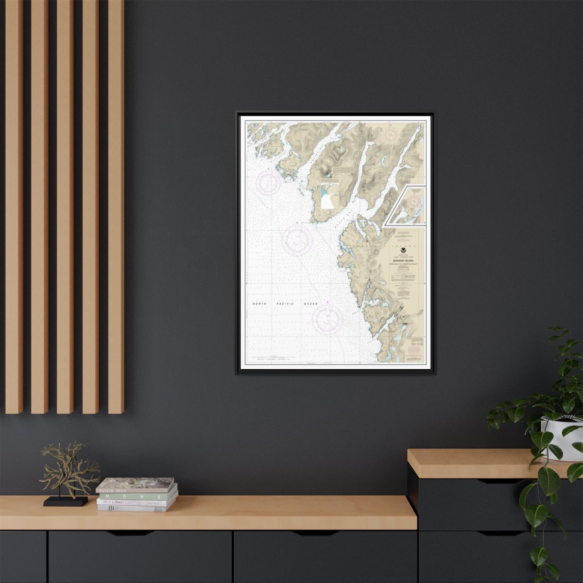 Chart 17328 Snipe Bay to Crawfish Inlet,Baranof l. - NOAA Nautical Chart Floating Frame Canvas | 24" x 32" | 30" x 40" - Black context-2