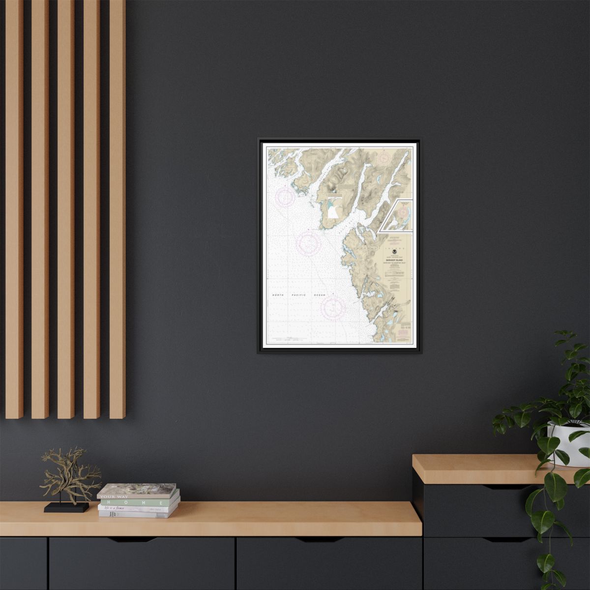 Chart 17328 Snipe Bay to Crawfish Inlet,Baranof l. - NOAA Nautical Chart Floating Frame Canvas | 24" x 32" | 30" x 40" - Black context-2
