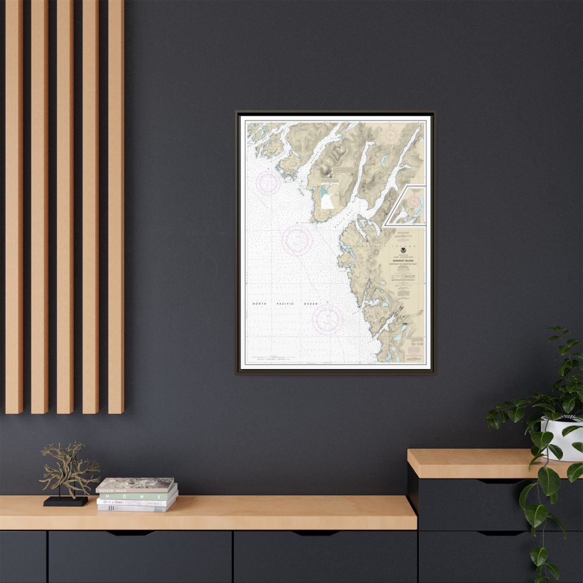 Chart 17328 Snipe Bay to Crawfish Inlet,Baranof l. - NOAA Nautical Chart Floating Frame Canvas | 24" x 32" | 30" x 40" - Espresso context-2