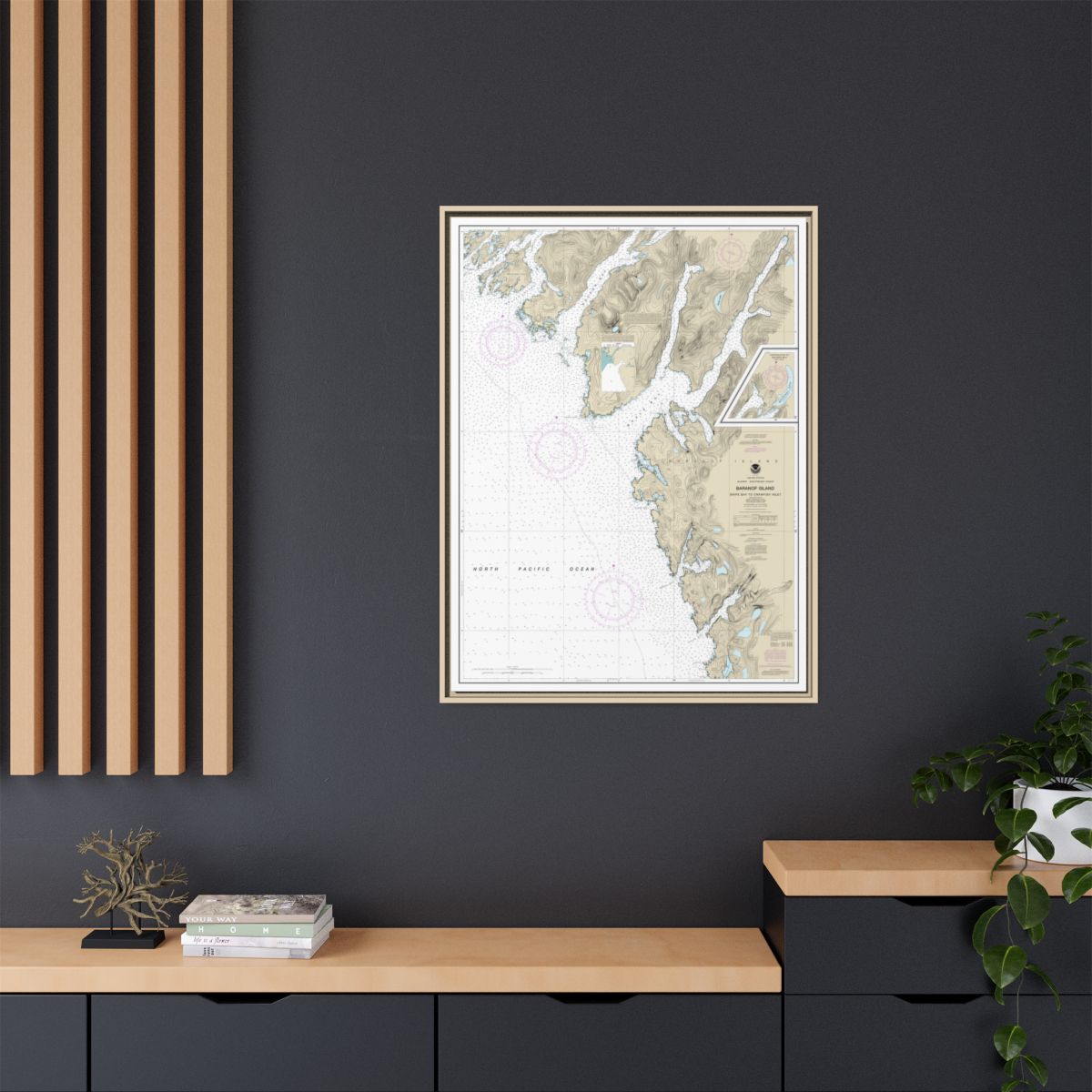 Chart 17328 Snipe Bay to Crawfish Inlet,Baranof l. - NOAA Nautical Chart Floating Frame Canvas | 24" x 32" | 30" x 40" - Natural context-2