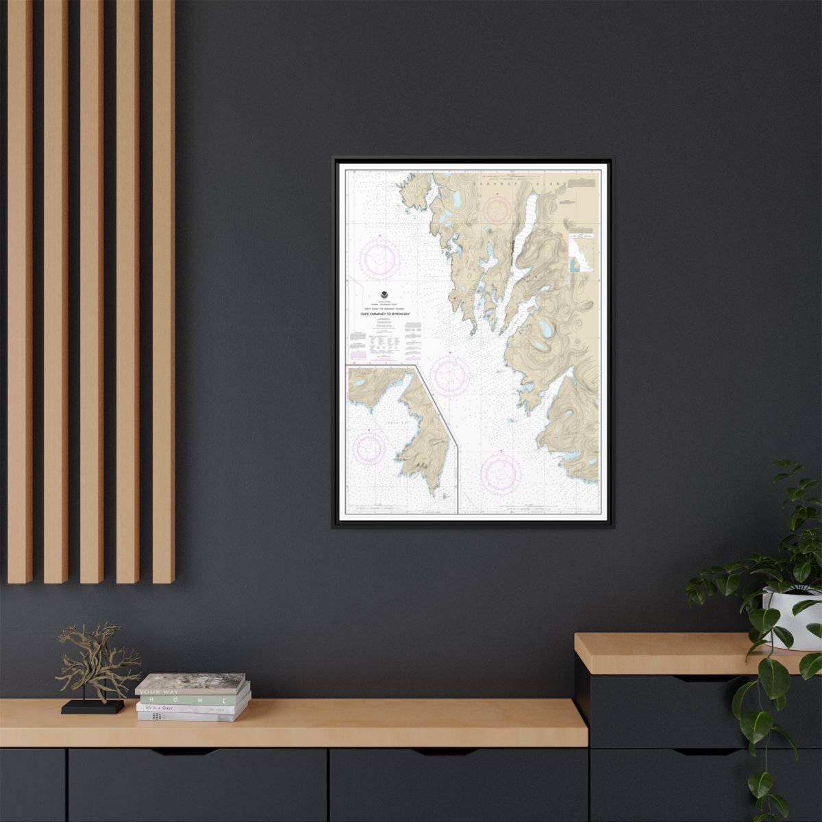 Chart 17330 West Coast of Baranof Island Cape Ommaney to Byron Bay - NOAA Nautical Chart Floating Frame Canvas | 24" x 32" | 30" x 40" - Black context-2