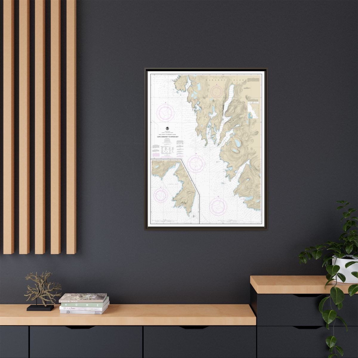 Chart 17330 West Coast of Baranof Island Cape Ommaney to Byron Bay - NOAA Nautical Chart Floating Frame Canvas | 24" x 32" | 30" x 40" - Espresso context-2