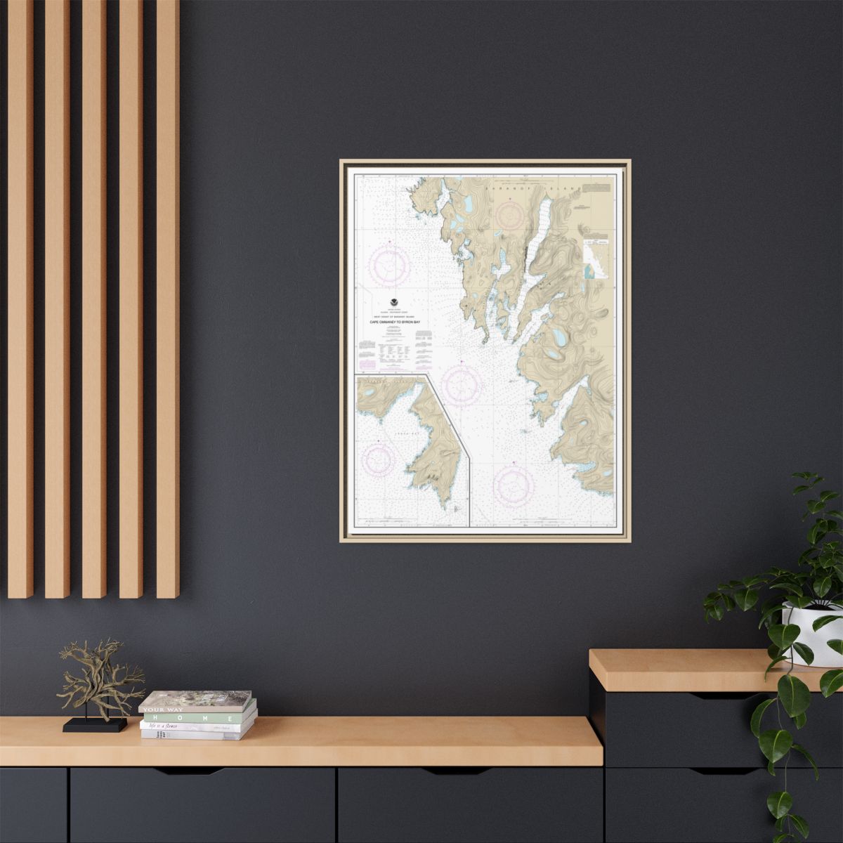 Chart 17330 West Coast of Baranof Island Cape Ommaney to Byron Bay - NOAA Nautical Chart Floating Frame Canvas | 24" x 32" | 30" x 40" - Natural context-2