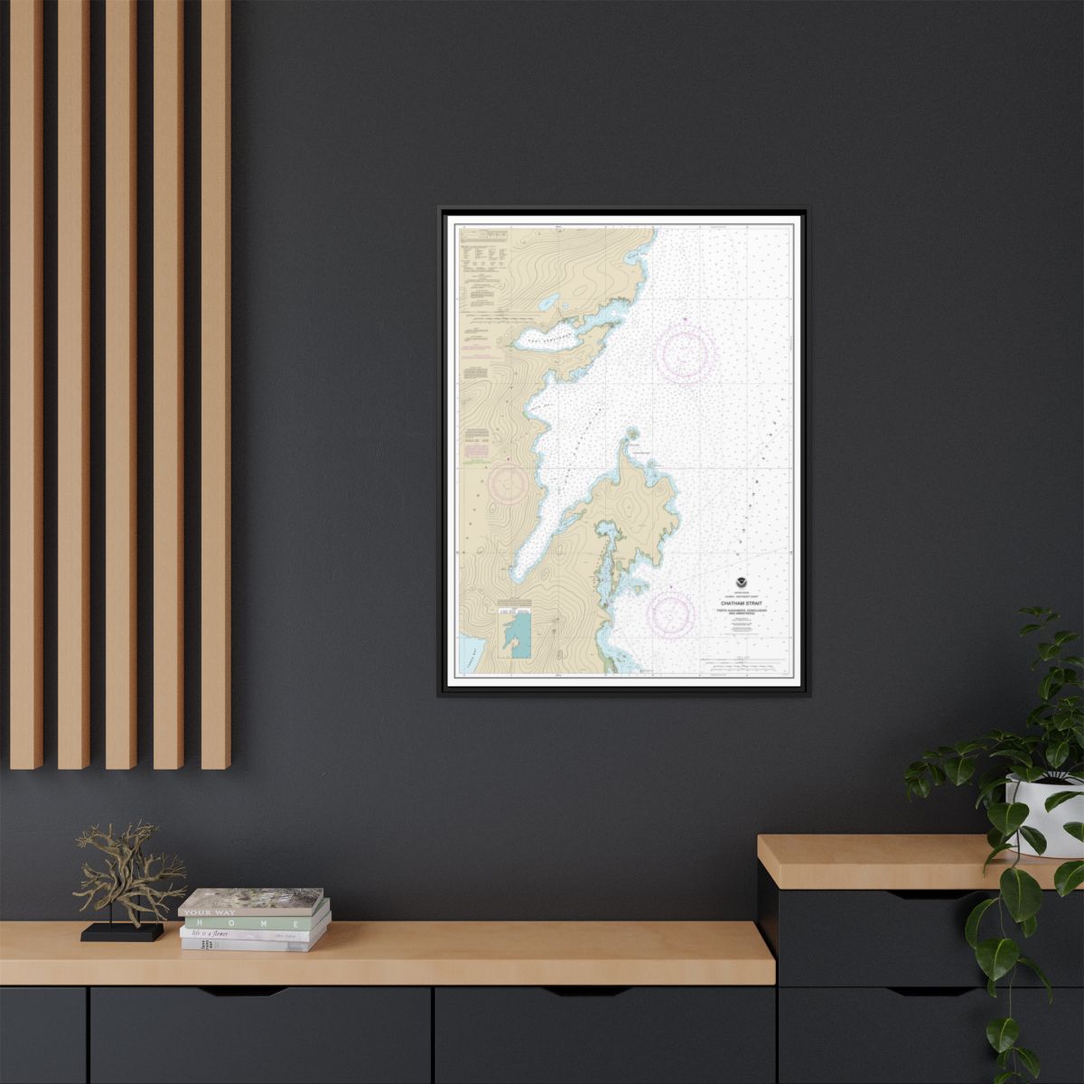 Chart 17331 Chatham Strait Ports Alexander, Conclusion, and Armstrong - NOAA Nautical Chart Floating Frame Canvas | 24" x 32" | 30" x 40" - Black context-2