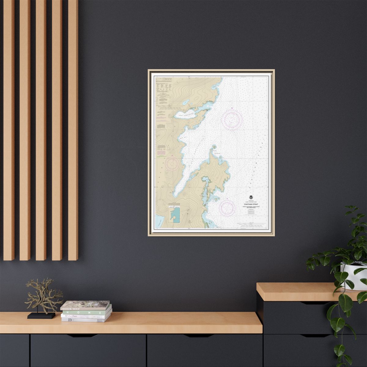 Chart 17331 Chatham Strait Ports Alexander, Conclusion, and Armstrong - NOAA Nautical Chart Floating Frame Canvas | 24" x 32" | 30" x 40" - Natural context-2