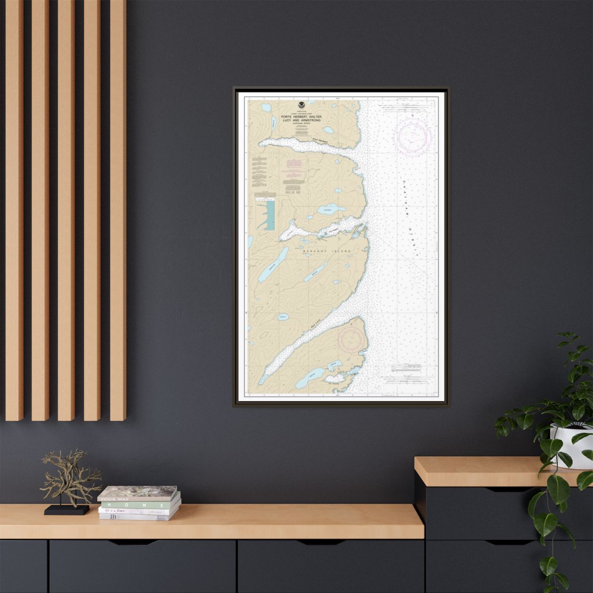 Chart 17333 Ports Herbert, Walter, Lucy and Armstrong - NOAA Nautical Chart Floating Frame Canvas | 20" x 30" | 24" x 36" | 32" x 48" - Espresso context-2