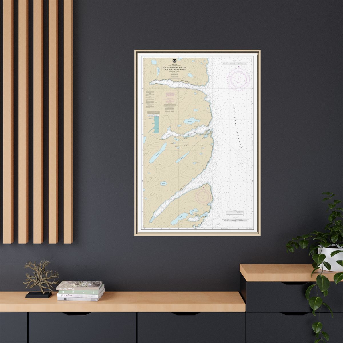 Chart 17333 Ports Herbert, Walter, Lucy and Armstrong - NOAA Nautical Chart Floating Frame Canvas | 20" x 30" | 24" x 36" | 32" x 48" - Natural context-2