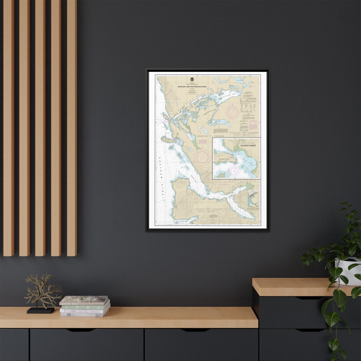Chart 17339 Hood Bay and Kootznahoo Inlet - NOAA Nautical Chart Floating Frame Canvas | 24" x 32" | 30" x 40" - Black context-2