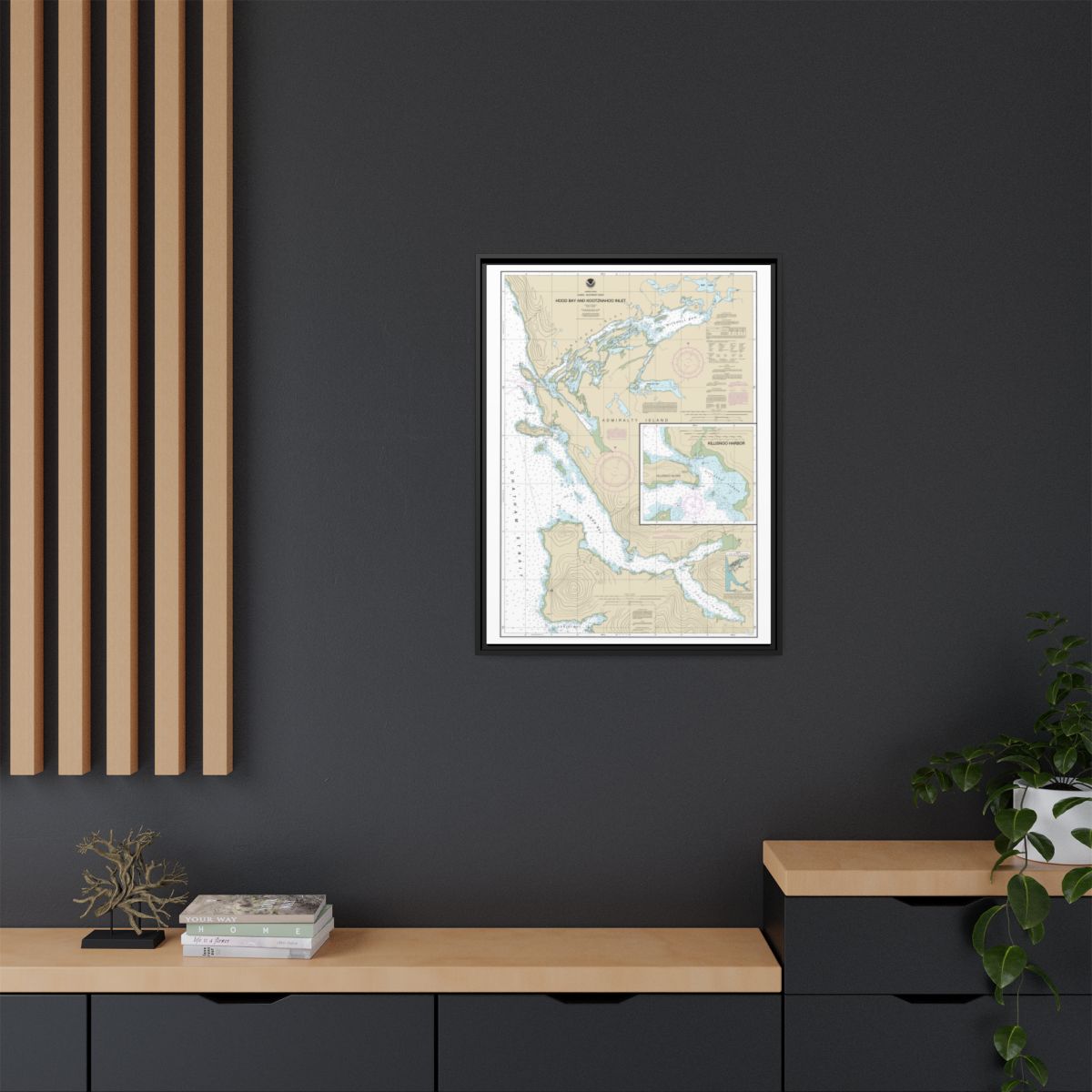 Chart 17339 Hood Bay and Kootznahoo Inlet - NOAA Nautical Chart Floating Frame Canvas | 24" x 32" | 30" x 40" - Black context-2