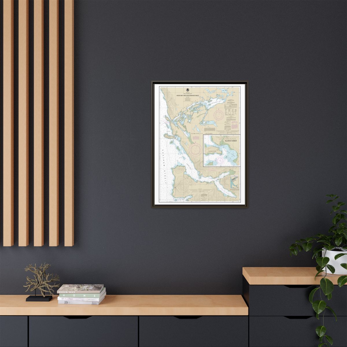 Chart 17339 Hood Bay and Kootznahoo Inlet - NOAA Nautical Chart Floating Frame Canvas | 24" x 32" | 30" x 40" - Espresso context-2