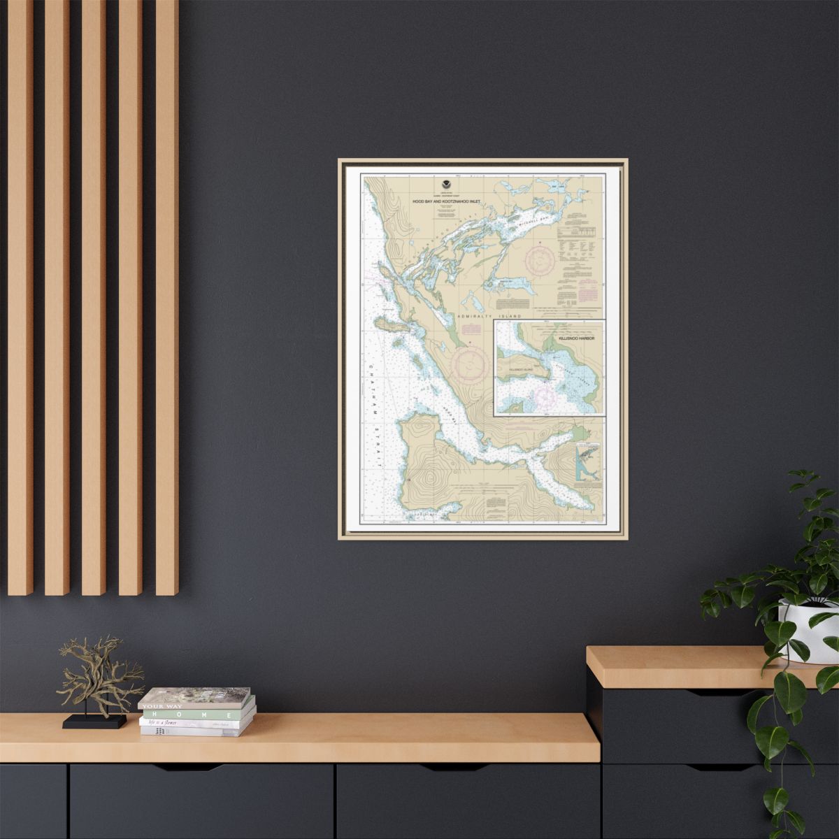 Chart 17339 Hood Bay and Kootznahoo Inlet - NOAA Nautical Chart Floating Frame Canvas | 24" x 32" | 30" x 40" - Natural context-2