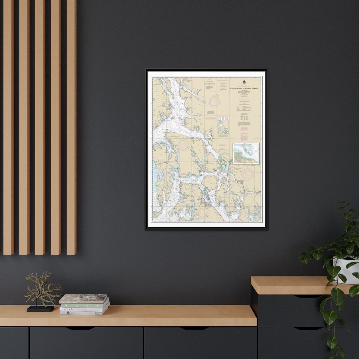 Chart 17360 Etolin Island to Midway Islands, including Sumner Strait;Holkham Bay;Big Castle Island - NOAA Nautical Chart Floating Frame Canvas | 24" x 32" | 30" x 40" - Black context-2