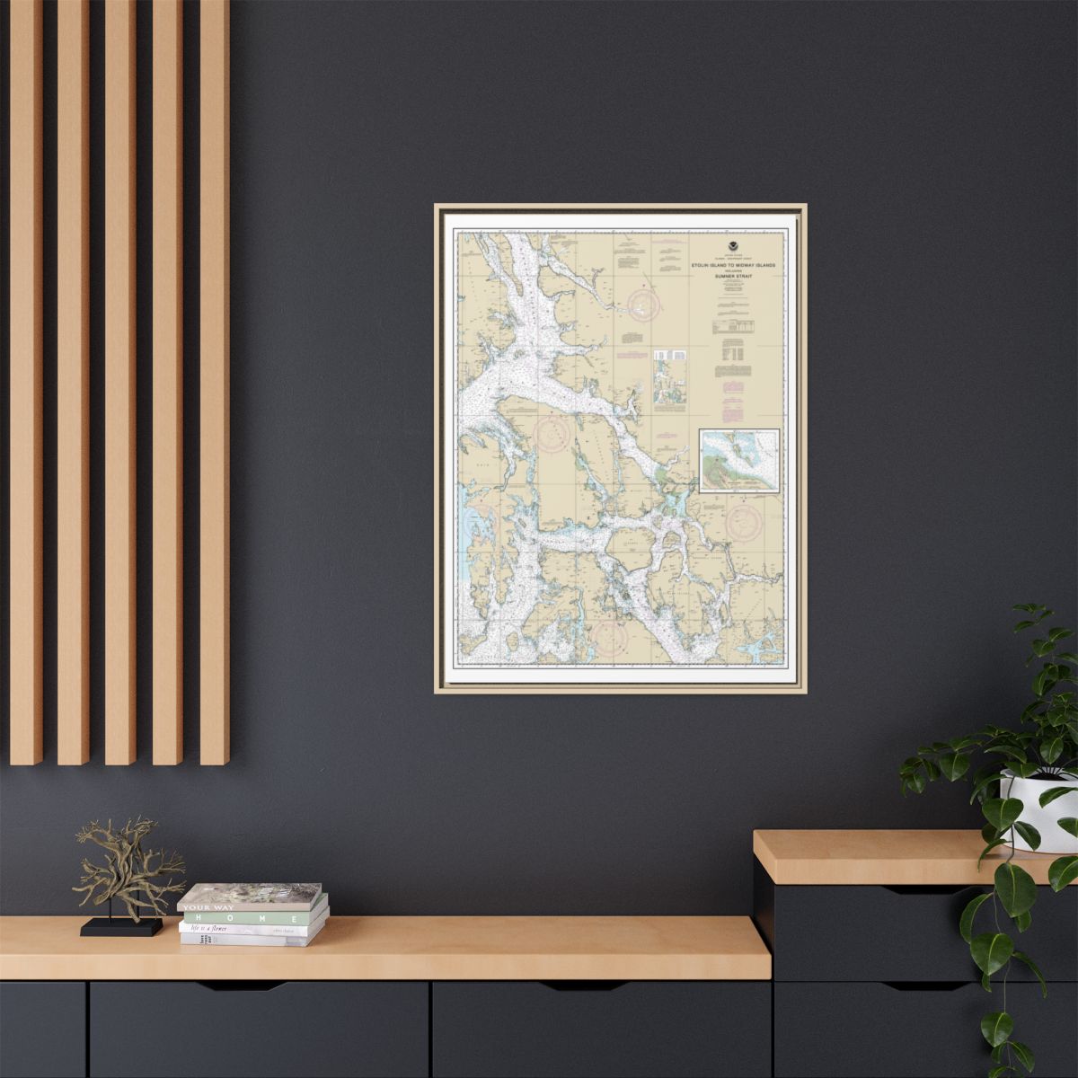 Chart 17360 Etolin Island to Midway Islands, including Sumner Strait;Holkham Bay;Big Castle Island - NOAA Nautical Chart Floating Frame Canvas | 24" x 32" | 30" x 40" - Natural context-2