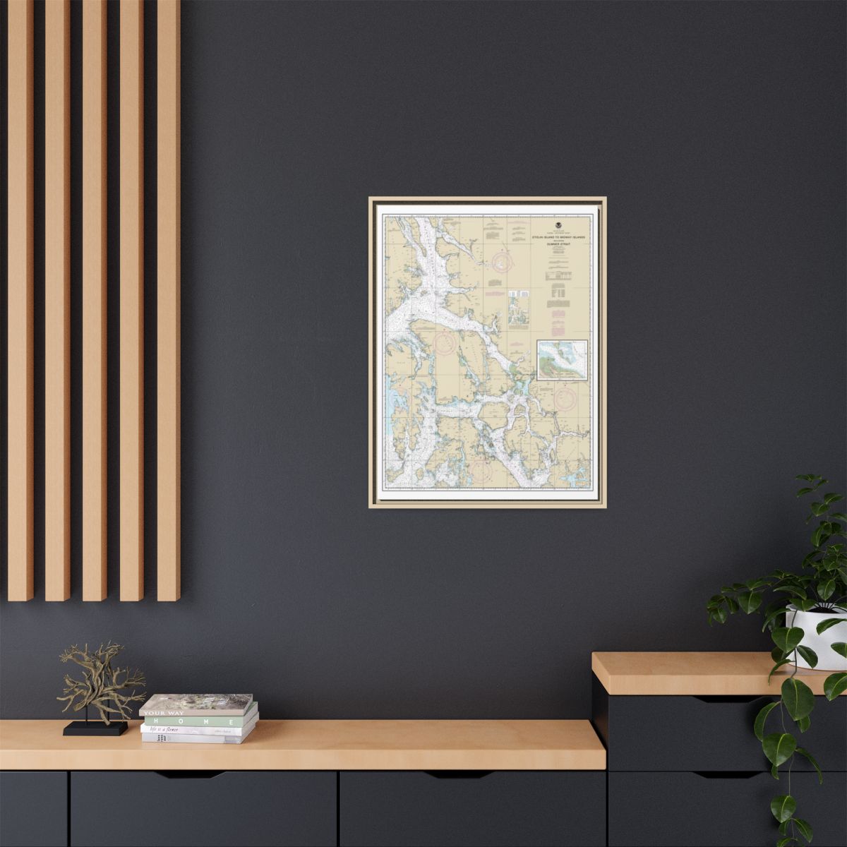Chart 17360 Etolin Island to Midway Islands, including Sumner Strait;Holkham Bay;Big Castle Island - NOAA Nautical Chart Floating Frame Canvas | 24" x 32" | 30" x 40" - Natural context-2