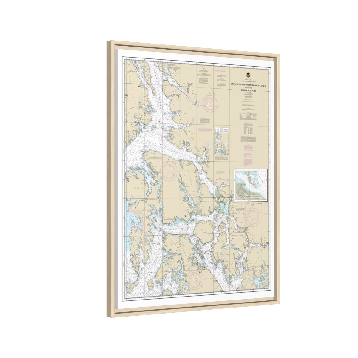 Chart 17360 Etolin Island to Midway Islands, including Sumner Strait;Holkham Bay;Big Castle Island - NOAA Nautical Chart Floating Frame Canvas | 24" x 32" | 30" x 40" - Natural side