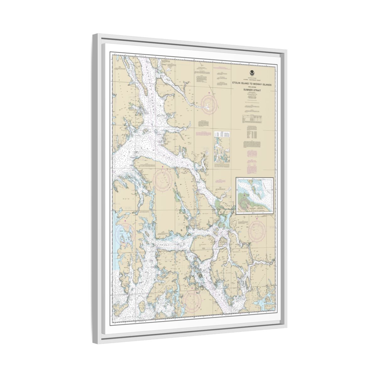 Chart 17360 Etolin Island to Midway Islands, including Sumner Strait;Holkham Bay;Big Castle Island - NOAA Nautical Chart Floating Frame Canvas | 24" x 32" | 30" x 40" - White side
